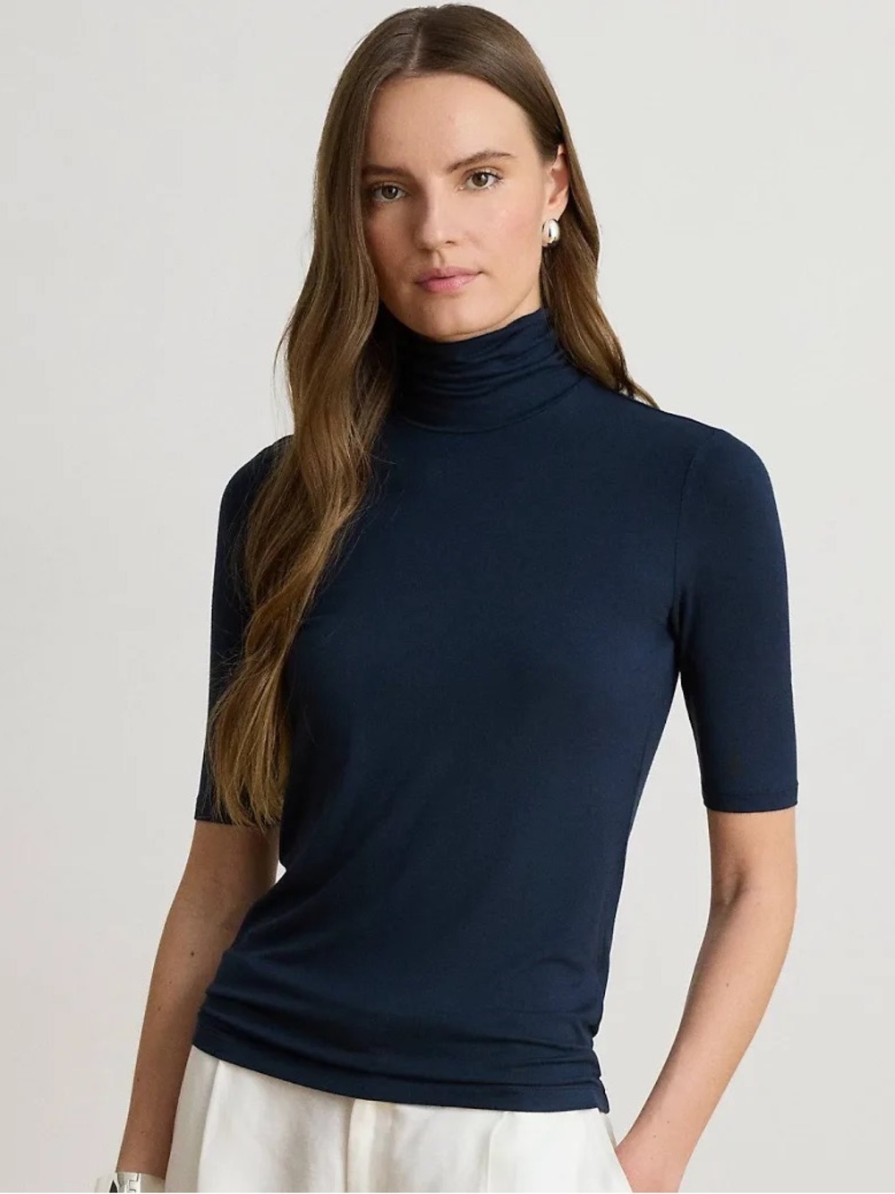 LAUREN RALPH LAUREN Navy Turtleneck Short-Sleeve Top - Women